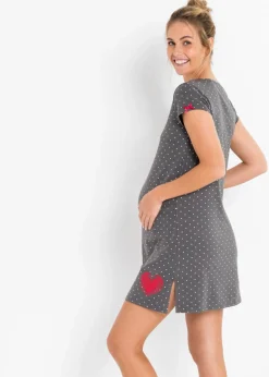 bonprix bonprix Camisón de lactancia de algodón orgánico Gris pizarra de lunares Clearance