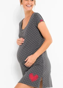 bonprix bonprix Camisón de lactancia de algodón orgánico Gris pizarra de lunares Clearance