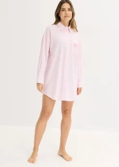 bonprix bonprix Camisón holgado de algodón puro rosa cristal con rayas New