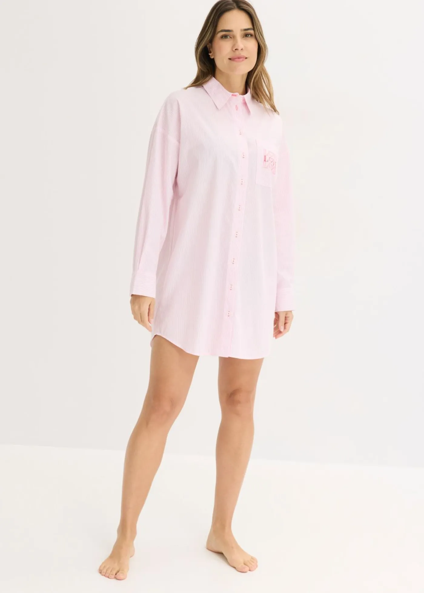 bonprix bonprix Camisón holgado de algodón puro rosa cristal con rayas New