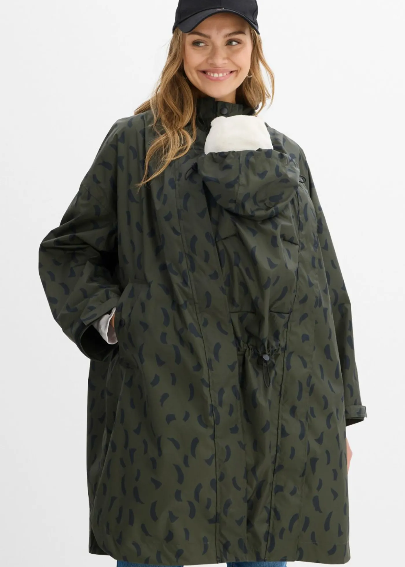 bonprix bonprix Capa impermeable premamá 3 en 1 con inserto de porteo y bolsa Oliva profundo-negro Outlet
