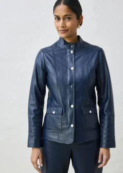 bonprix bonprix Cazadora de cuero en napa de cordero Azul marino New