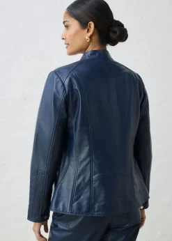bonprix bonprix Cazadora de cuero en napa de cordero Azul marino New