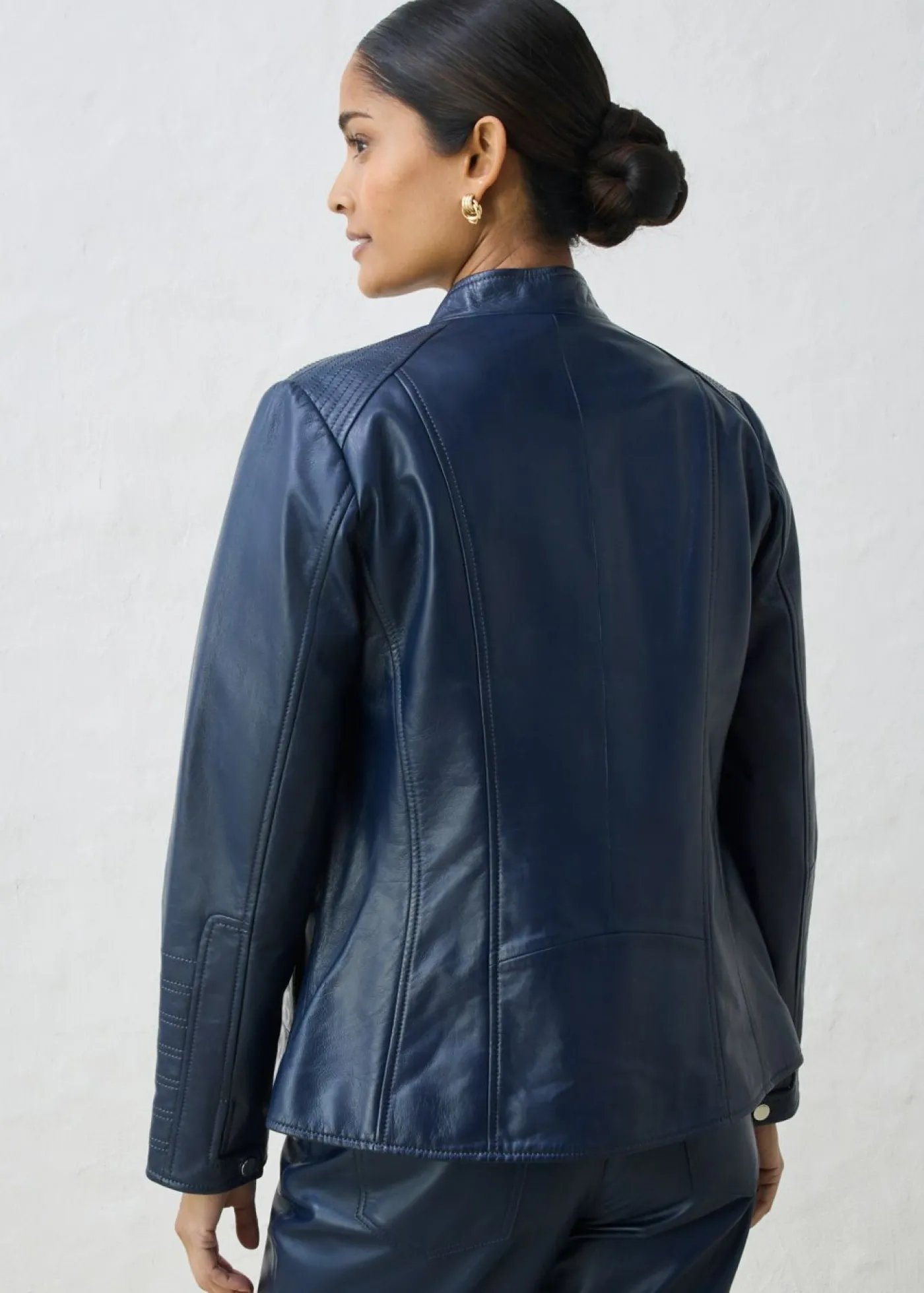 bonprix bonprix Cazadora de cuero en napa de cordero Azul marino New