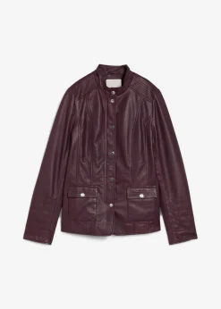bonprix bonprix Cazadora de cuero en napa de cordero rojo burdeos Discount