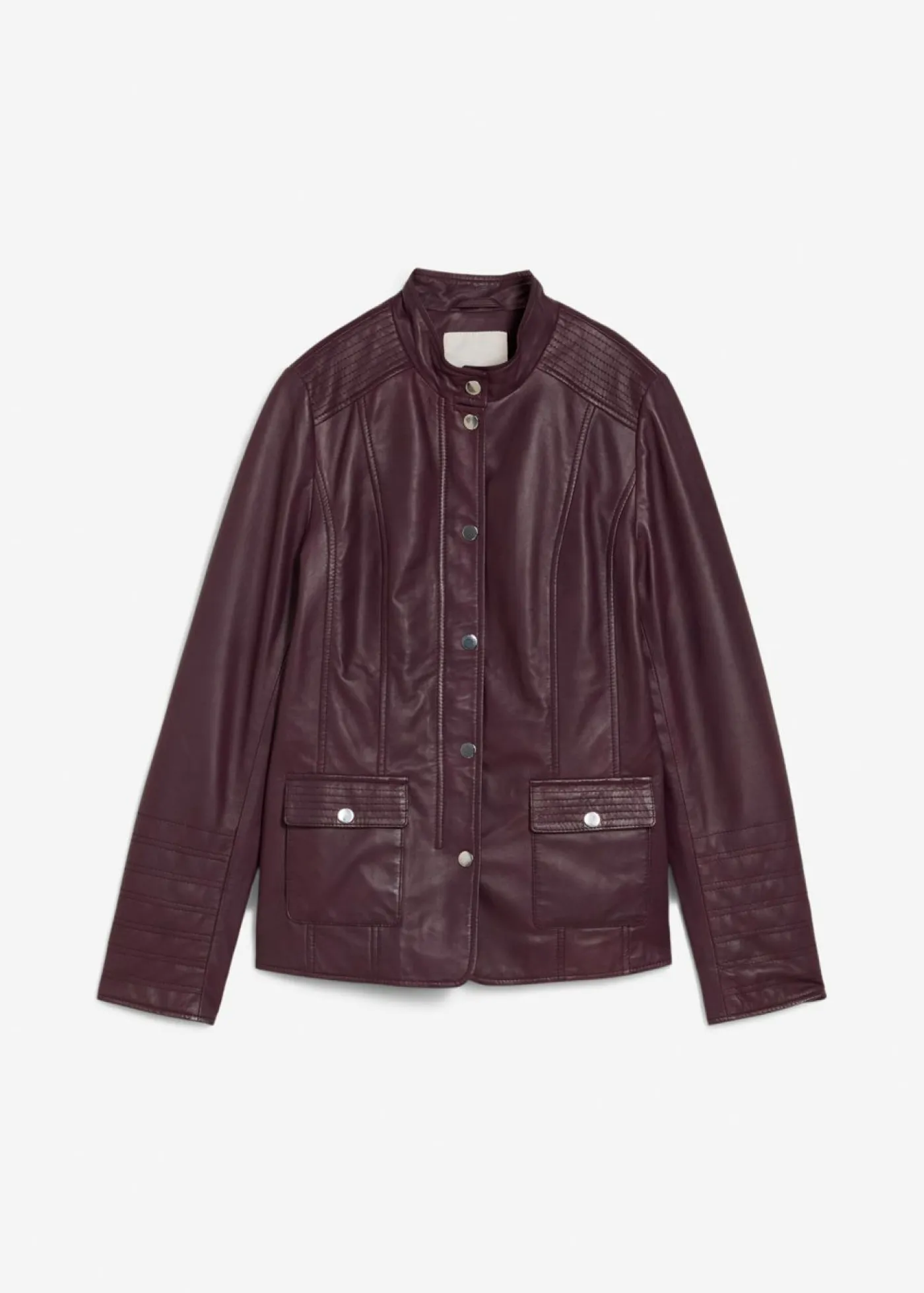 bonprix bonprix Cazadora de cuero en napa de cordero rojo burdeos Discount
