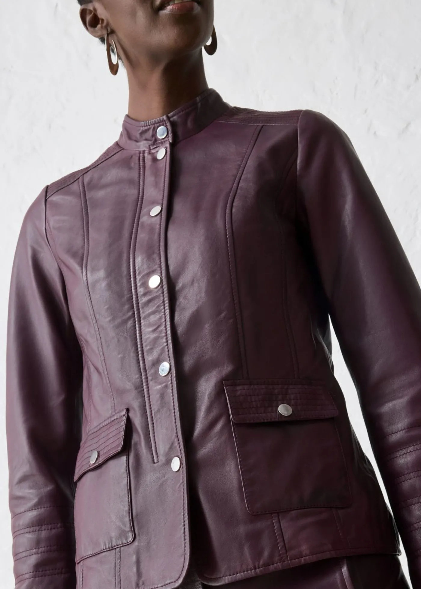 bonprix bonprix Cazadora de cuero en napa de cordero rojo burdeos Discount