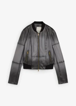 bonprix bonprix Cazadora de cuero en napa de cordero Gris-negro Online