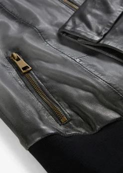 bonprix bonprix Cazadora de cuero en napa de cordero Gris-negro Online