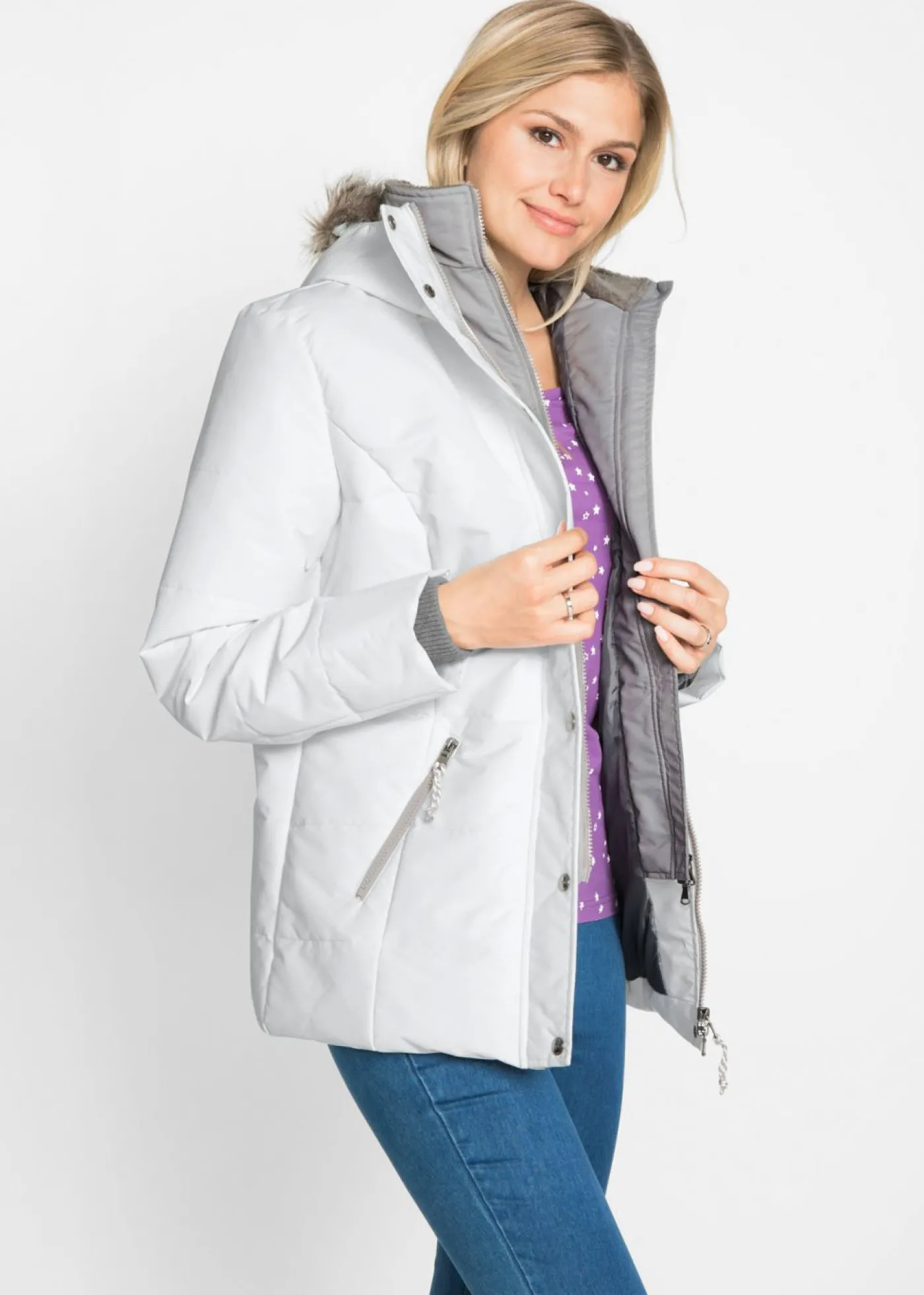 bonprix bonprix Cazadora de invierno con aspecto 2 en 1 Blanco lana Outlet
