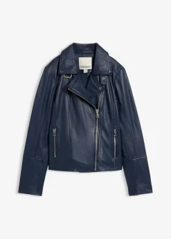 bonprix bonprix Cazadora motera de napa Azul marino Clearance