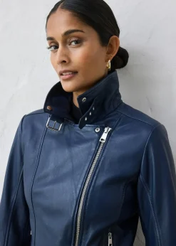 bonprix bonprix Cazadora motera de napa Azul marino Clearance