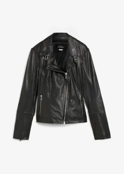 bonprix bonprix Cazadora motera de napa Negro