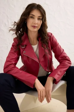 bonprix bonprix Cazadora motera de napa Esmeralda ahumado Discount