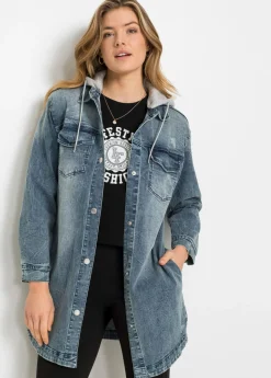 bonprix bonprix Cazadora vaquera con capucha Azul vaquero Online