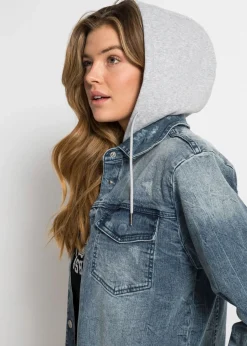 bonprix bonprix Cazadora vaquera con capucha Azul vaquero Online