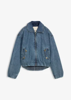 bonprix bonprix Cazadora vaquera con forro cálido, cropped Denim medio desgastado Hot