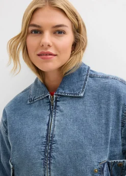 bonprix bonprix Cazadora vaquera con forro cálido, cropped Denim medio desgastado Hot