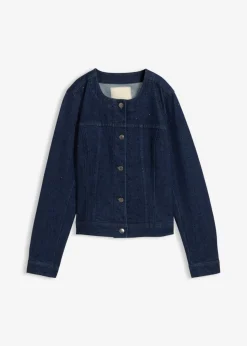 bonprix bonprix Cazadora vaquera con piedras brillantes Azul oscuro denim Best