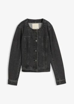 bonprix bonprix Cazadora vaquera con piedras brillantes Denim gris oscuro