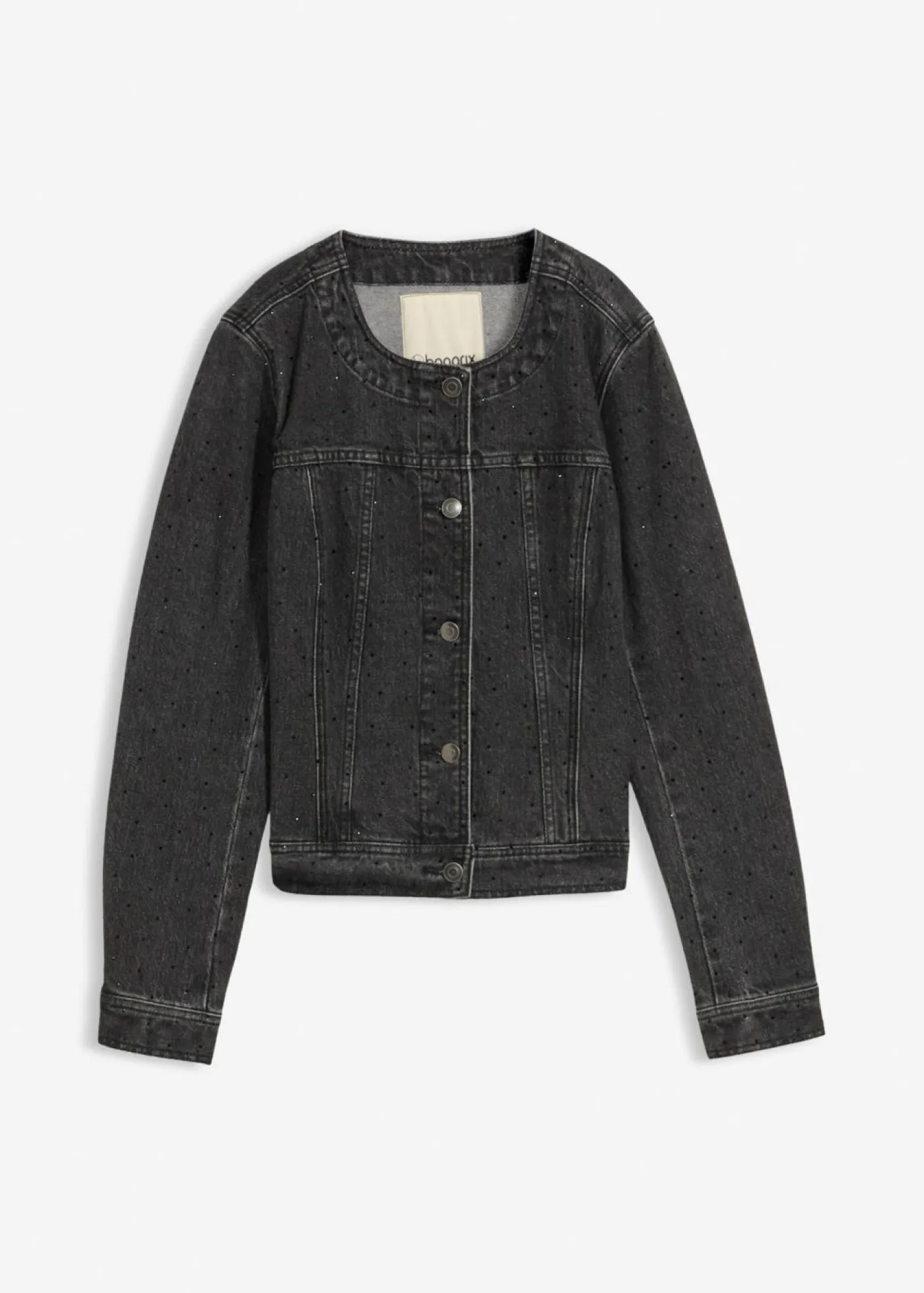 bonprix bonprix Cazadora vaquera con piedras brillantes Denim gris oscuro