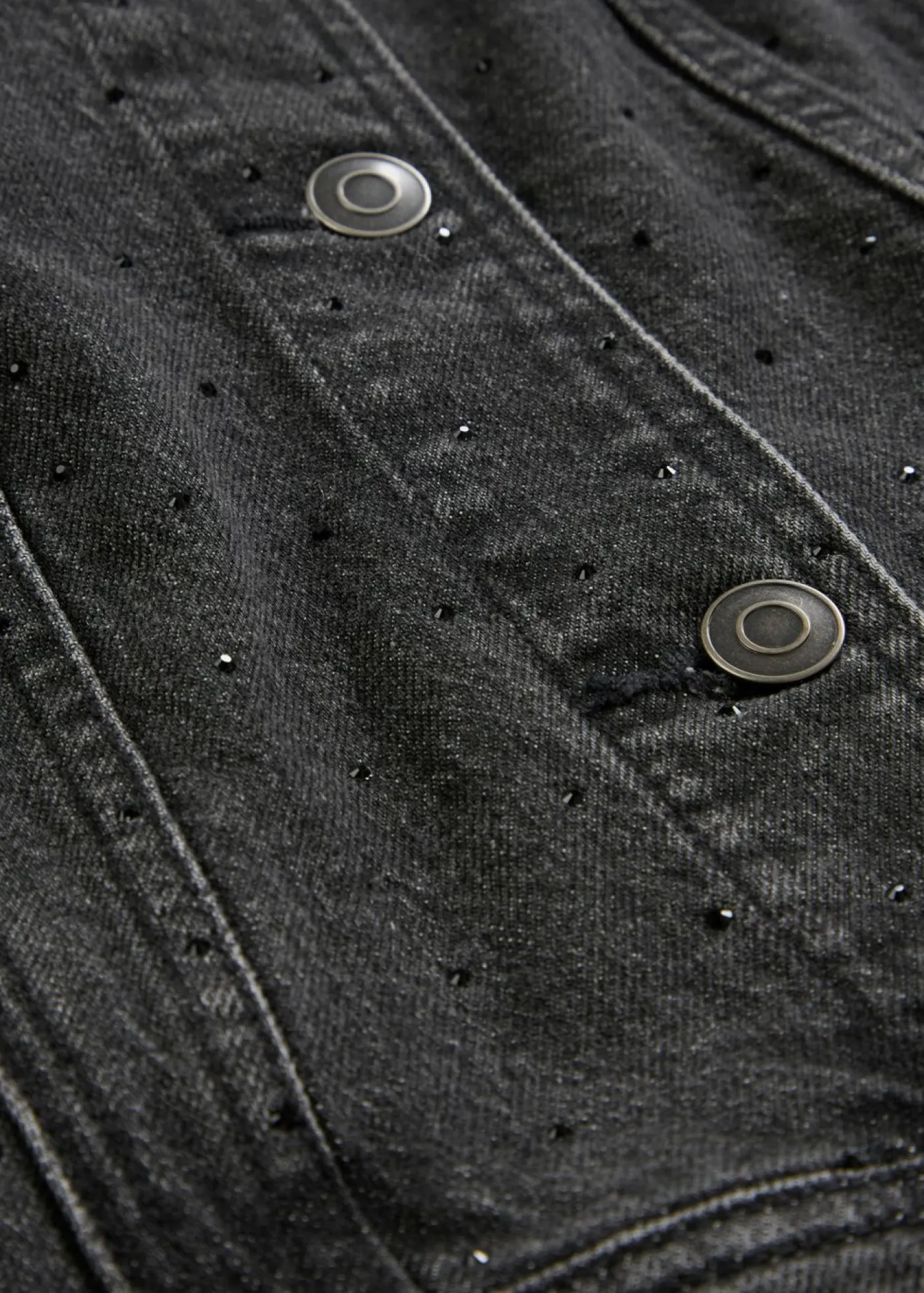 bonprix bonprix Cazadora vaquera con piedras brillantes Denim gris oscuro