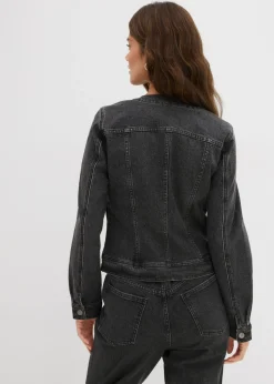 bonprix bonprix Cazadora vaquera con piedras brillantes Denim gris oscuro