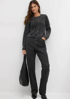 bonprix bonprix Cazadora vaquera con piedras brillantes Denim gris oscuro