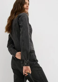 bonprix bonprix Cazadora vaquera con piedras brillantes Denim gris oscuro