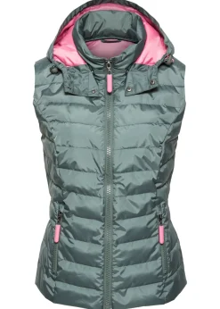 bonprix bonprix Chaleco acolchado con capucha Verde eucalipto-rosa Hot
