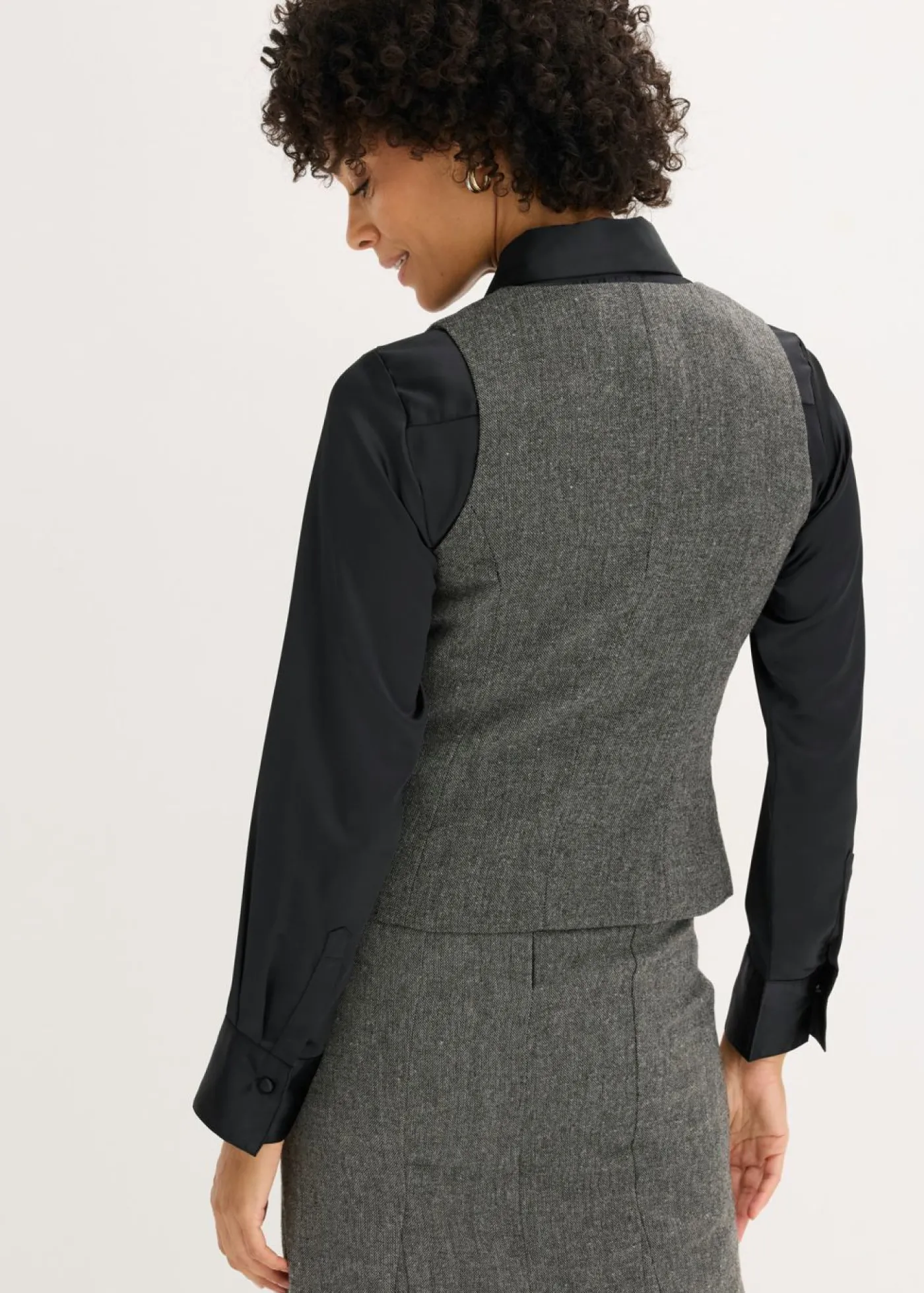 bonprix bonprix Chaleco con aspecto tweed Negro-blanco lana moteado Discount