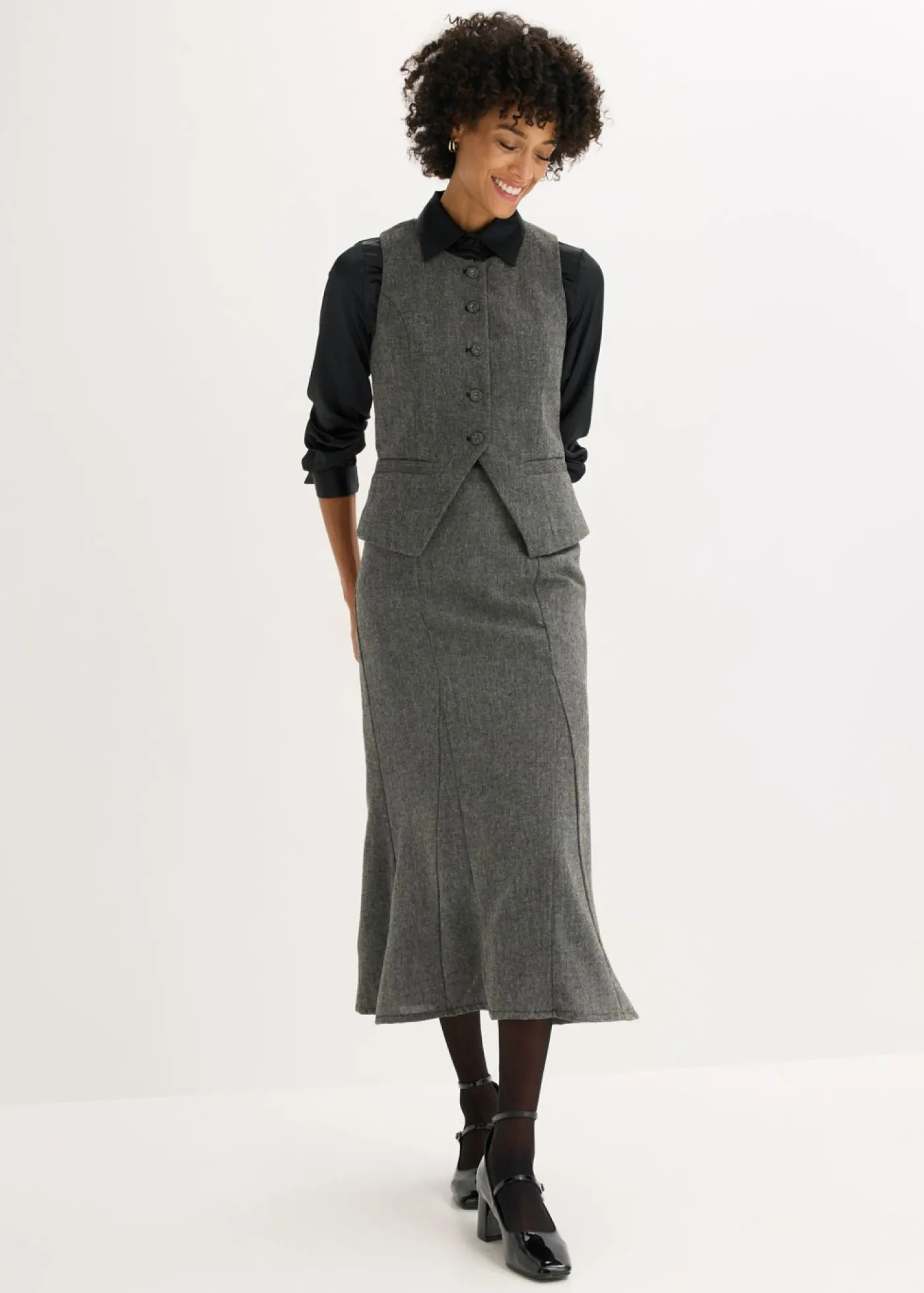 bonprix bonprix Chaleco con aspecto tweed Negro-blanco lana moteado Discount