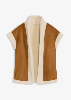 bonprix bonprix Chaleco de borrego sintético marrón coñac-beige natural Outlet