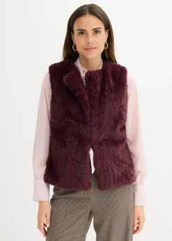 bonprix bonprix Chaleco de pelo sintético rojo burdeos