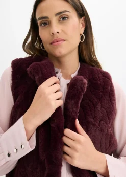 bonprix bonprix Chaleco de pelo sintético rojo burdeos
