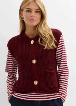 bonprix bonprix Chaleco de punto con bolsillos Rojo rubí Outlet