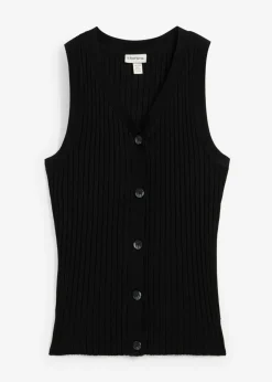 bonprix bonprix Chaleco de punto de canalé Negro Discount