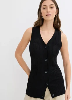 bonprix bonprix Chaleco de punto de canalé Negro Discount