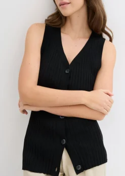 bonprix bonprix Chaleco de punto de canalé Negro Discount