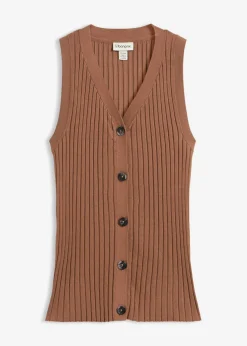 bonprix bonprix Chaleco de punto de canalé Marrón castaño Discount