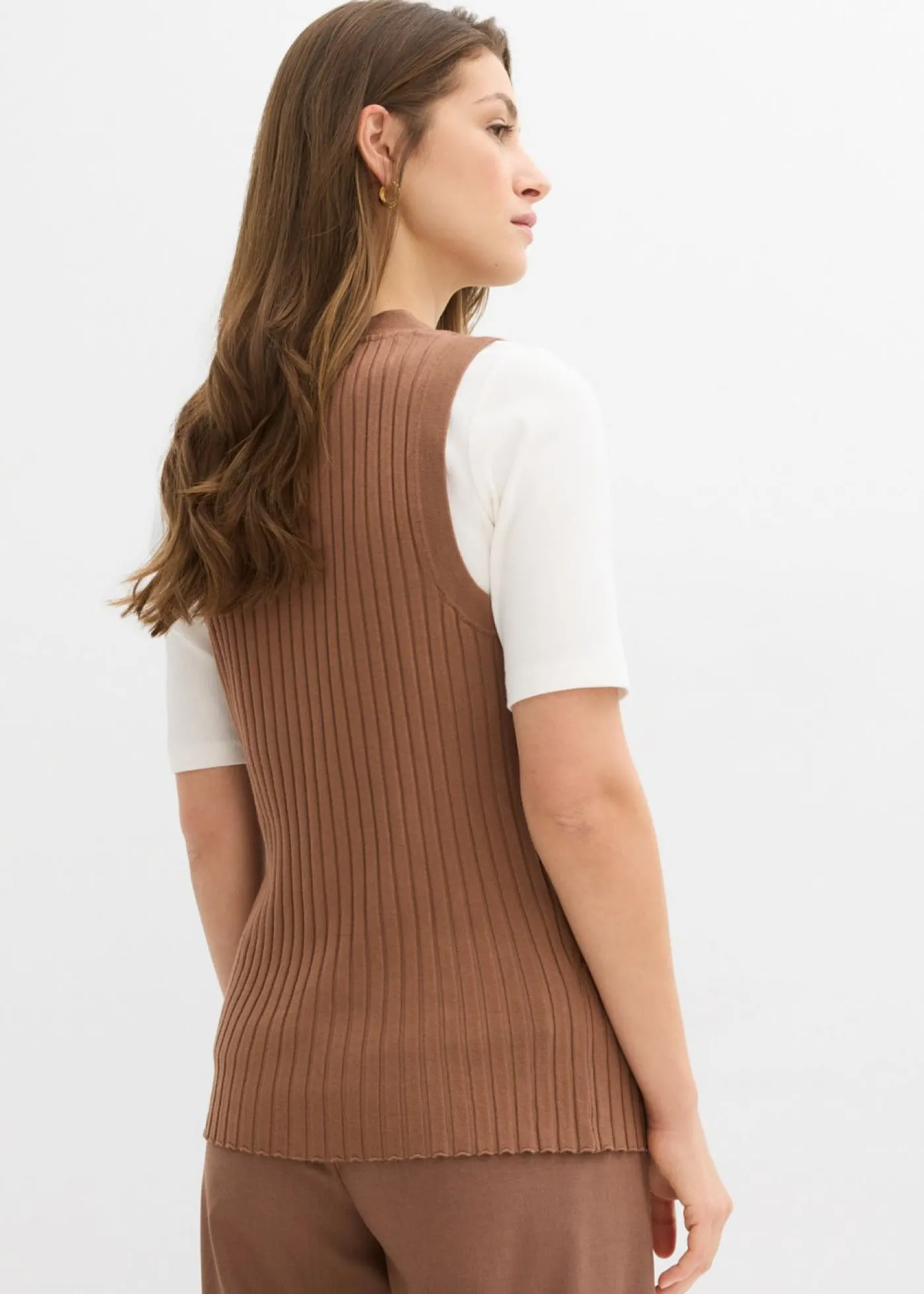 bonprix bonprix Chaleco de punto de canalé Marrón castaño Discount