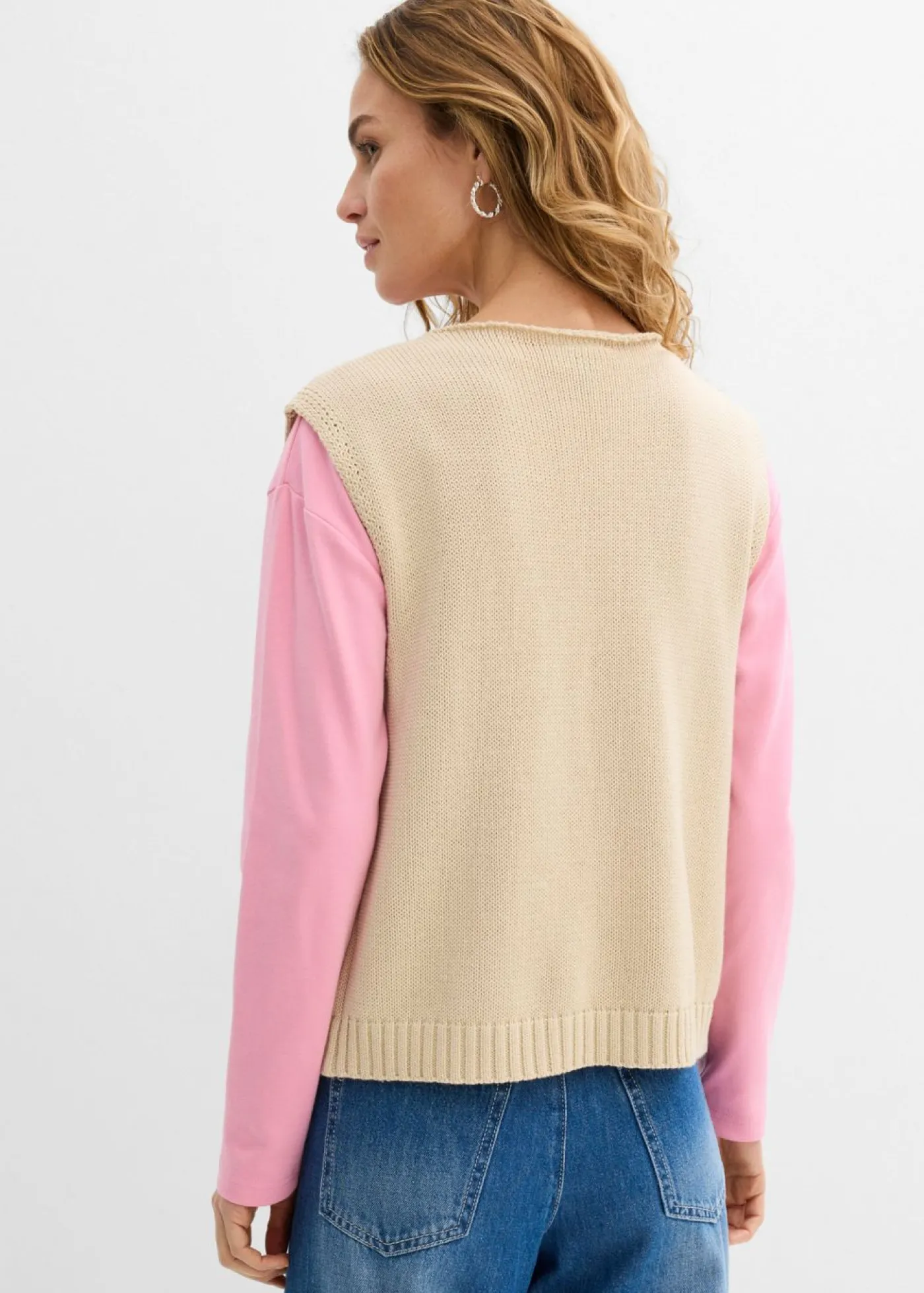 bonprix bonprix Chaleco de punto de mezcla de algodón arena claro-rosa Discount