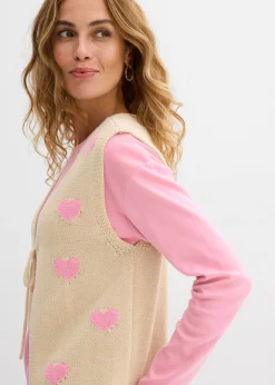 bonprix bonprix Chaleco de punto de mezcla de algodón arena claro-rosa Discount