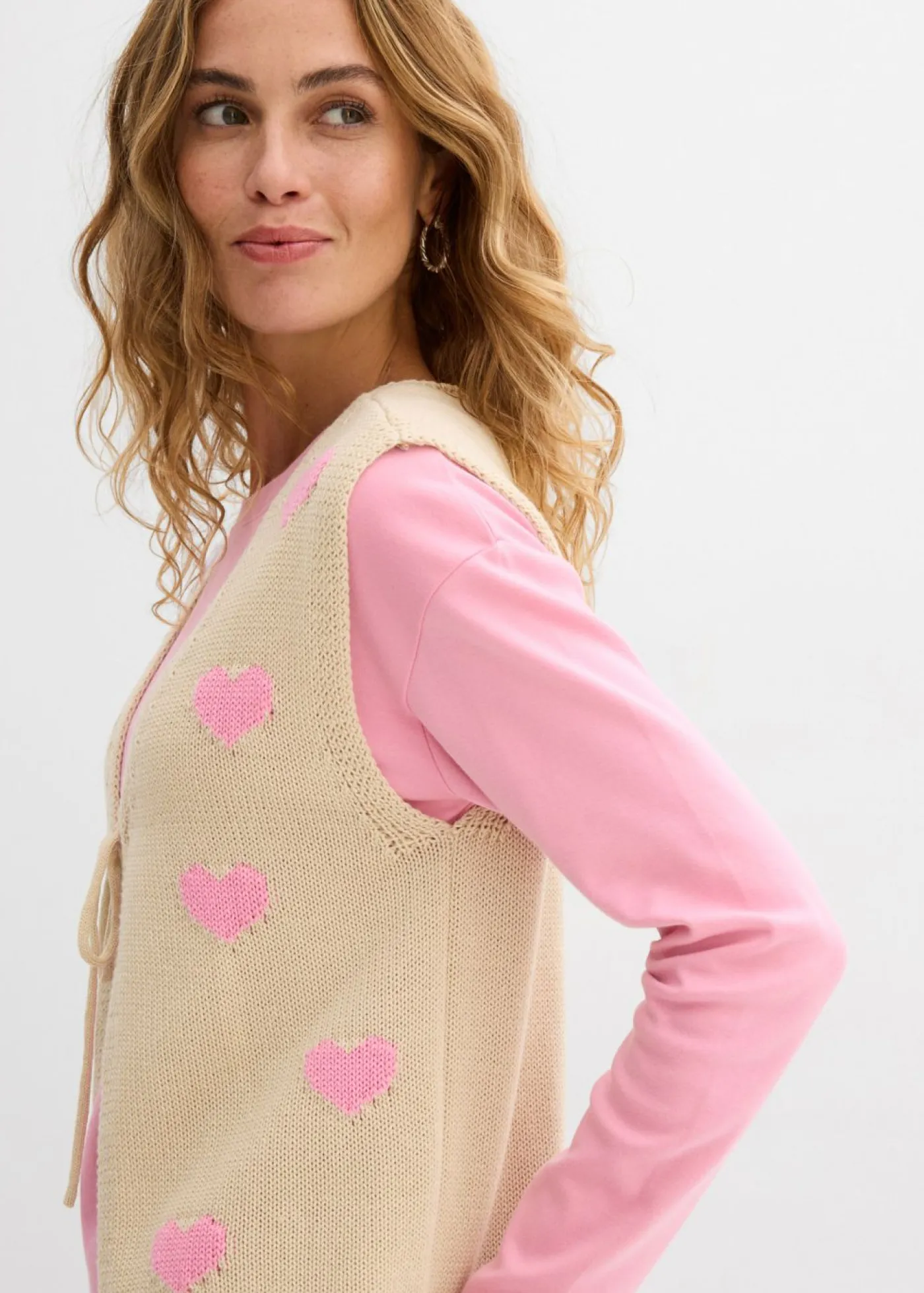 bonprix bonprix Chaleco de punto de mezcla de algodón arena claro-rosa Discount