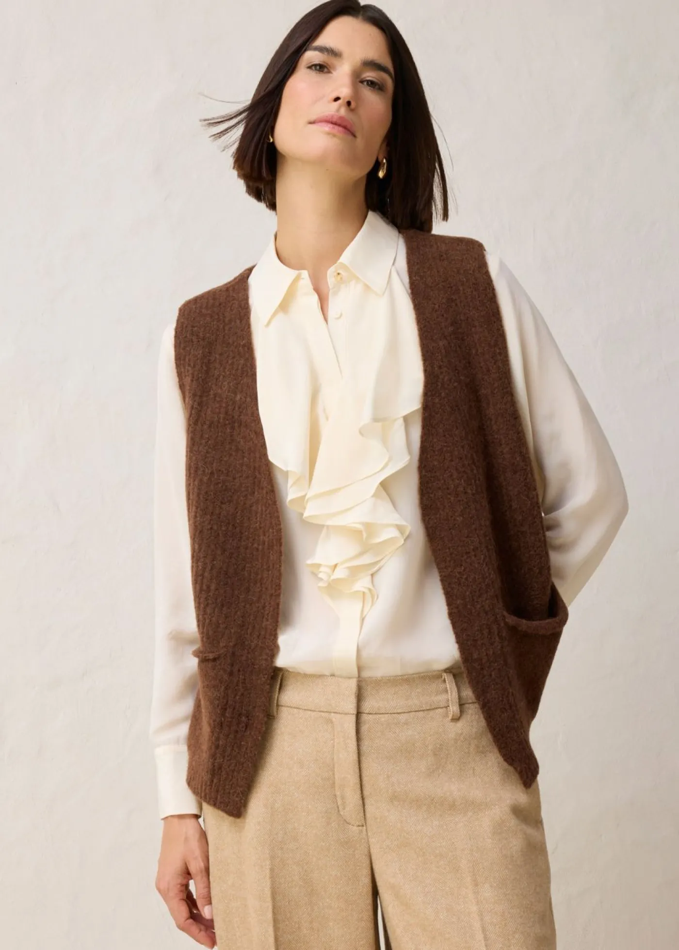 bonprix bonprix Chaleco de punto grueso con lana de alpaca marrón pimienta Discount