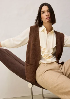 bonprix bonprix Chaleco de punto grueso con lana de alpaca marrón pimienta Discount