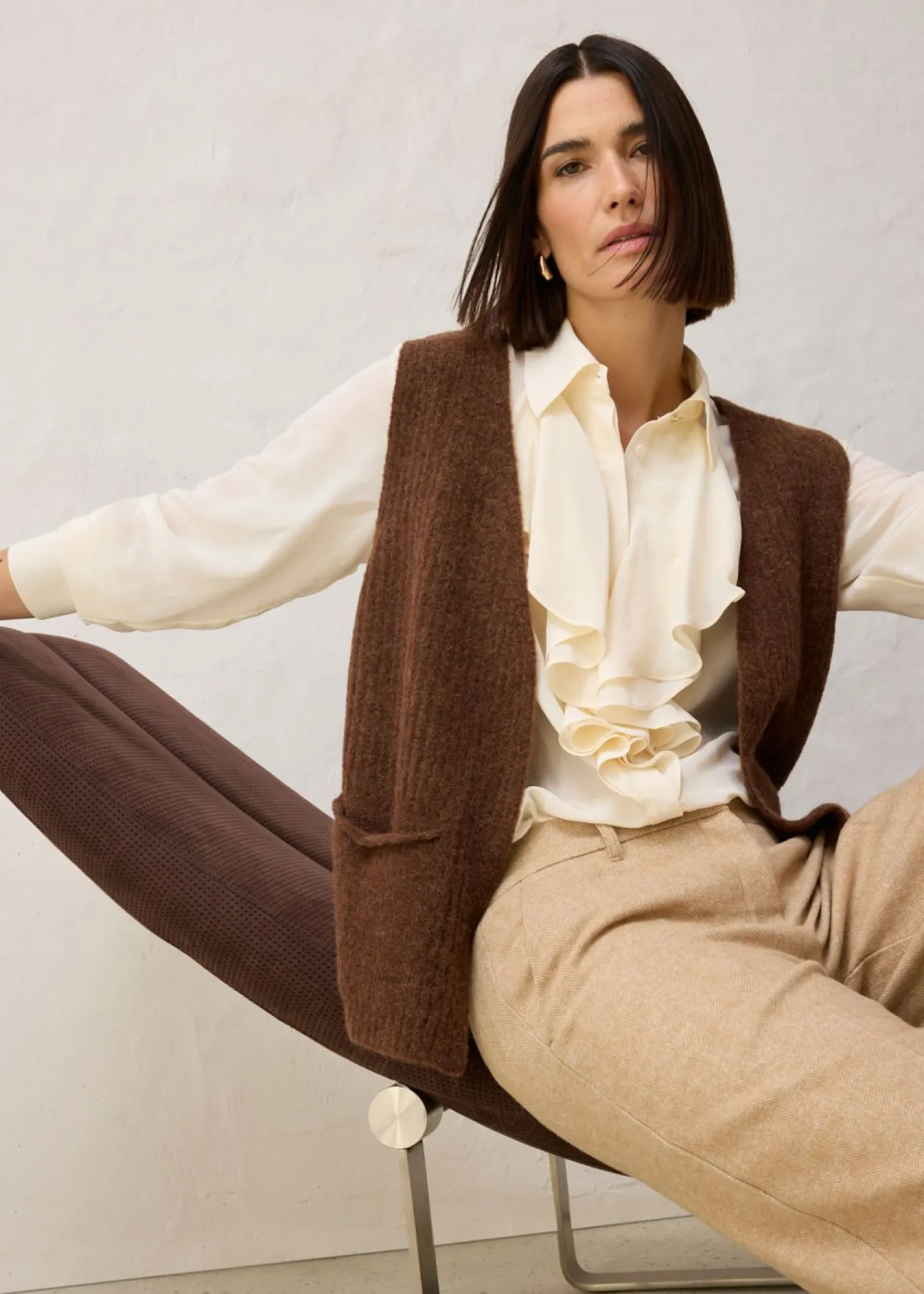 bonprix bonprix Chaleco de punto grueso con lana de alpaca marrón pimienta Discount
