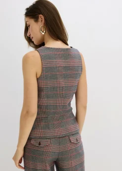 bonprix bonprix Chaleco de traje marrón-beige a cuadros Discount