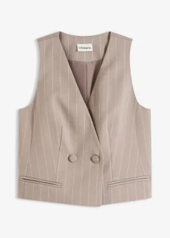 bonprix bonprix Chaleco de traje de raya diplomática Marrón grisáceo/blanco perla de rayas Sale