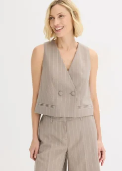 bonprix bonprix Chaleco de traje de raya diplomática Marrón grisáceo/blanco perla de rayas Sale